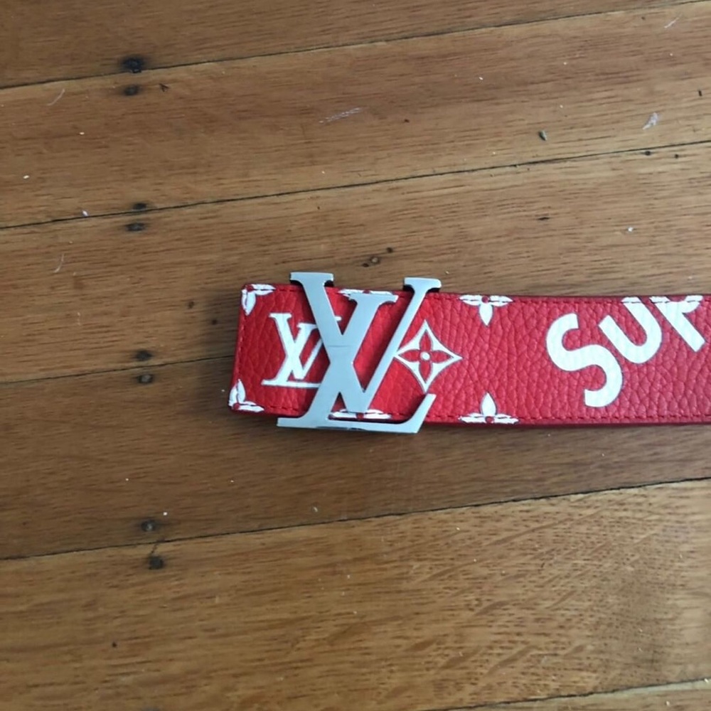 Louis Vuitton X Supreme White and Red Logo Belt